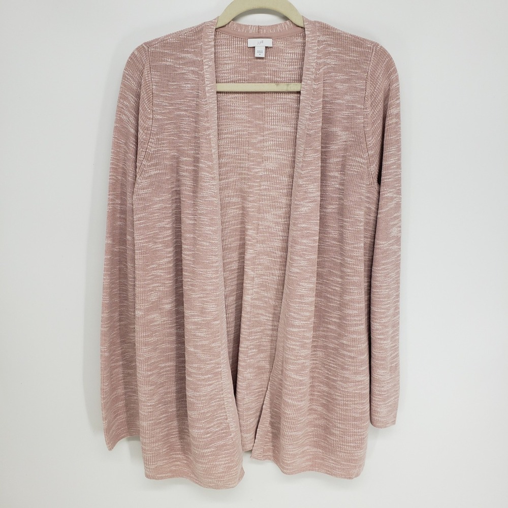 J Jill Space Dye Open Front Cardigan Sweater Women M Pink Cotton Linen Blend